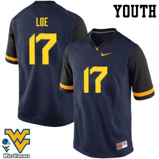 Youth West Virginia Mountaineers NCAA #17 Exree Loe Navy Authentic Nike Stitched College Football Jersey YG15K23RO